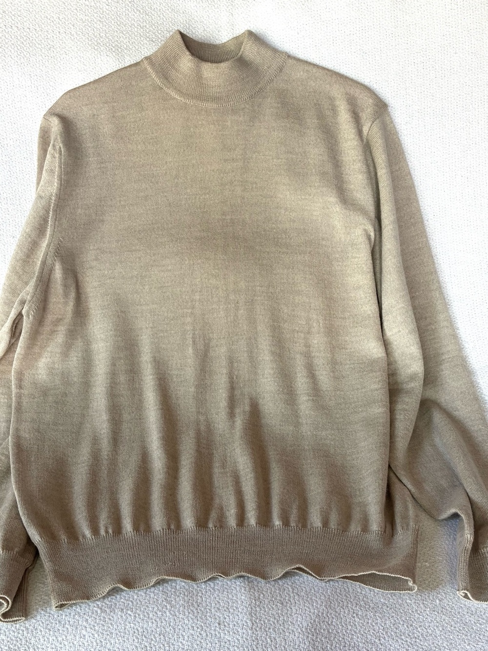 Nordstrom Men’s M 100% Extra Fine Merino Wool Mock Neck Sweater Beige Italy